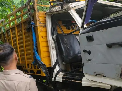 A pickup truck full of devotees from Punjab fell into a ditch in Himachal Pradesh