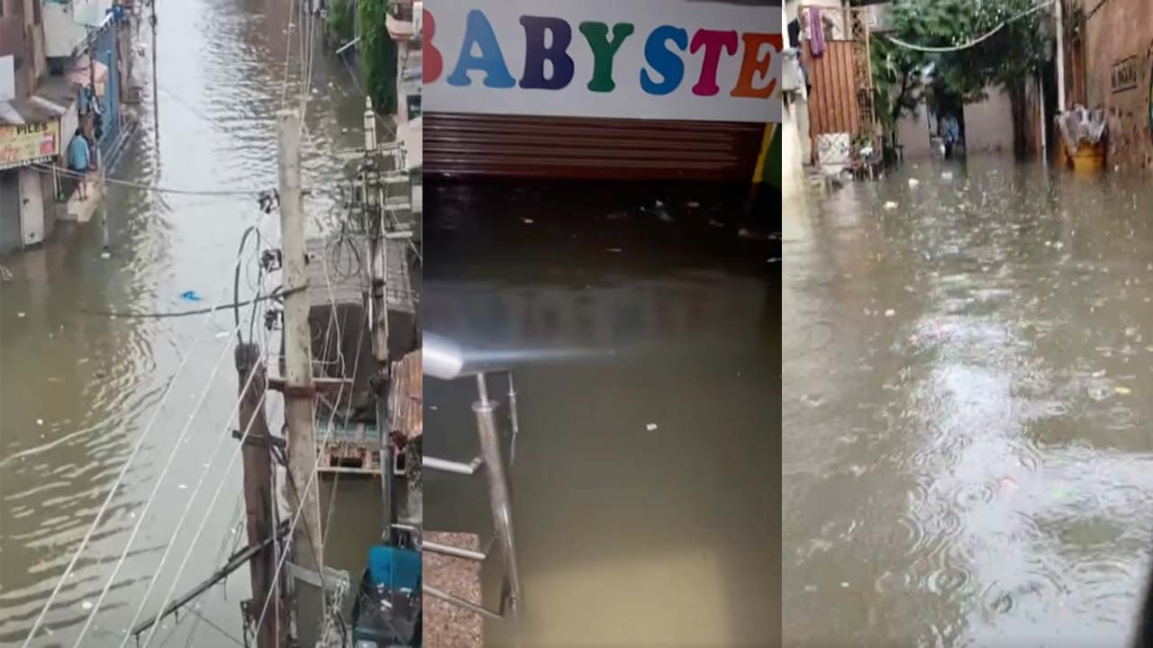 Houses and shops submerged in water in posh areas,