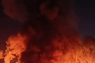 A massive fire broke out in a rubber factory warehouse in Jalandhar, causing panic due to the high flames.